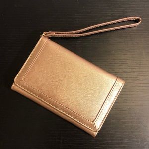 NWT New Neiman Marcus Flap-Top Tech Rose Gold Wristlet